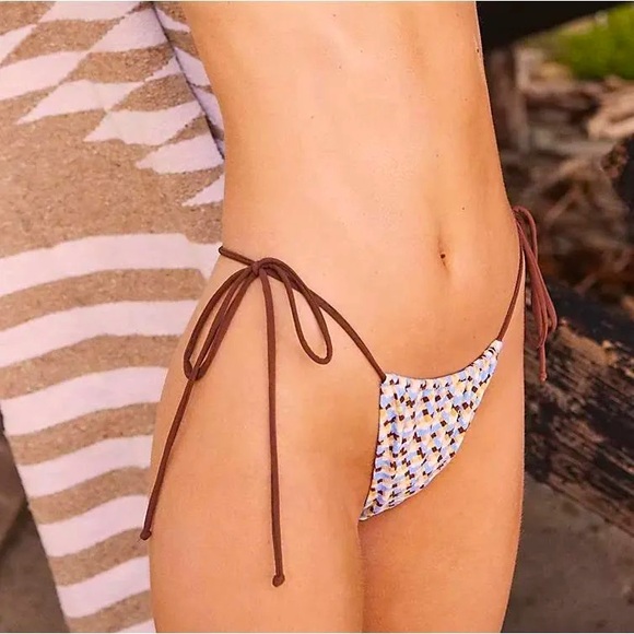 Bec + Bridge x Free People Kaleidoscope Tie-Sides 6/Sm Blue Brown Terry Low Rise - Picture 7 of 10